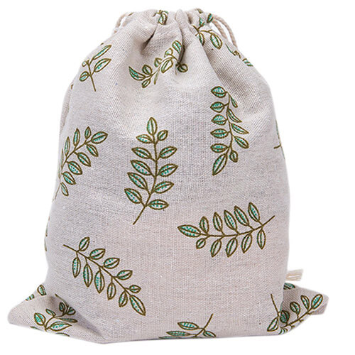 White leaf Cotton Drawstring Bags