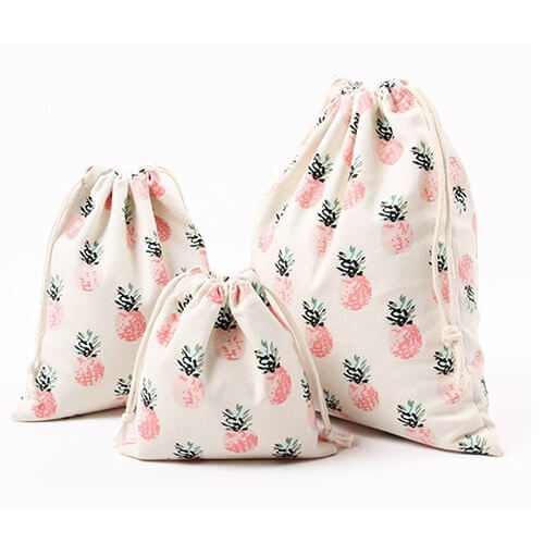 Fruit Print Cotton Drawstring Bags
